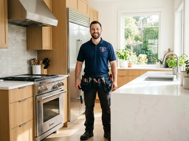 Appliance Repair Hero technician in a Aubrey, TX kitchen after an appliance repair